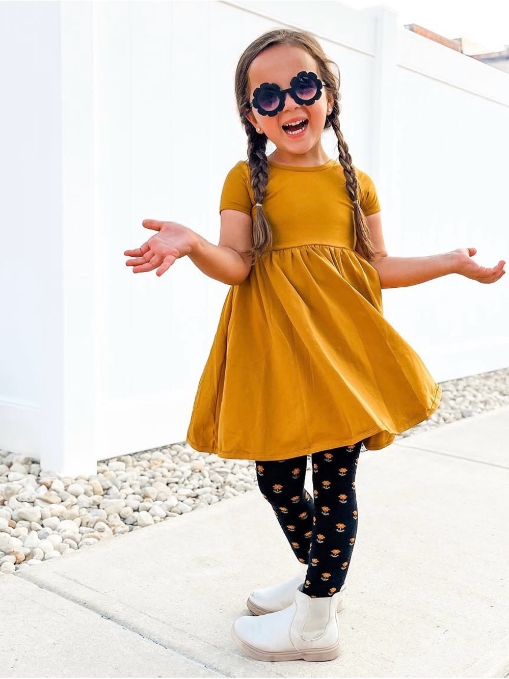 Girlhood by Little Stocking Co Girls Short-Sleeve Swing Dress in Mustard Yellow